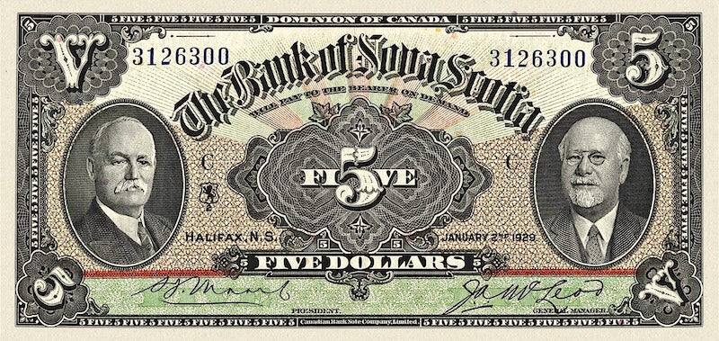 Canada banknote, Bank of Nova Scotia, $5 Dollars, 1877, Pick P-S622, UNC