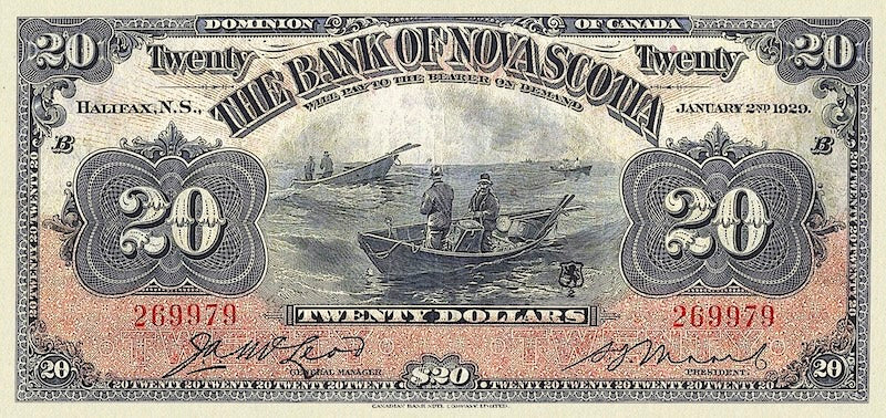 Canada banknote, Bank of Nova Scotia, $20 Dollars, 1877, Pick P-S629b, UNC