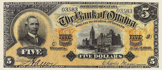 Canada banknote, Bank of Ottawa, $5 Dollars, 1895, Pick P-S651, UNC
