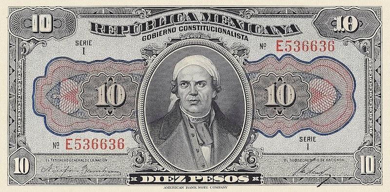 Mexico banknote, Constitutional Government,  10 Pesos, 1915, Pick P-S686, UNC