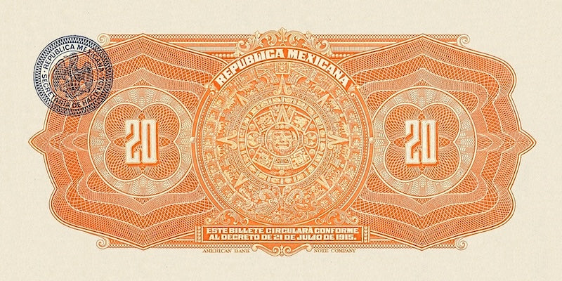 Mexico banknote, Constitutional Government,  20 Pesos, 1915, Pick P-S687, UNC