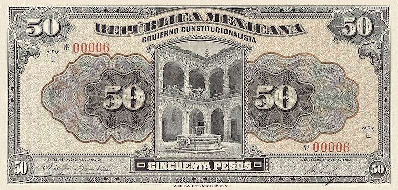 Mexico banknote, Constitutional Government,  50 Pesos, 1915, Pick P-S688, UNC