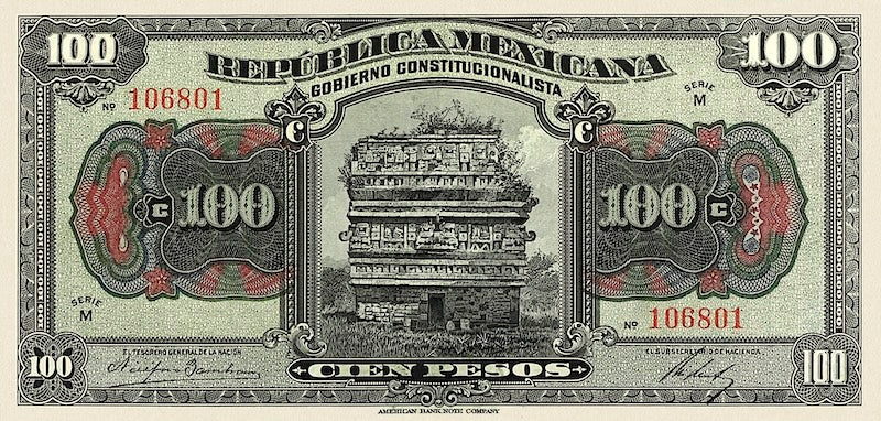 Mexico banknote, Constitutional Government,  100 Pesos, 1915, Pick P-S689, UNC