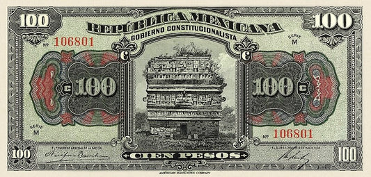 Mexico banknote, Constitutional Government,  100 Pesos, 1915, Pick P-S689, UNC