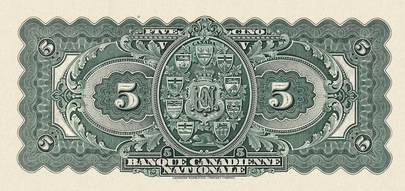 Canada banknote, Banque Canadienne Nationale, $5 Dollars, 1925, Pick P-S706, UNC