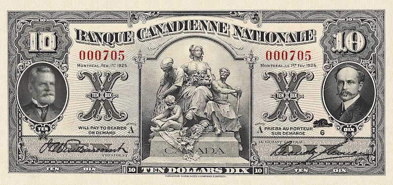 Canada banknote, Banque Canadienne Nationale, $10 Dollars, 1925, Pick P-S707, UNC