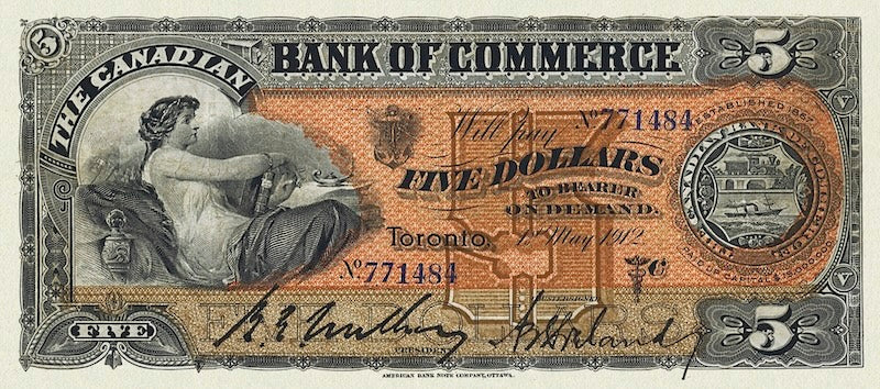 Canada banknote, Canadian Bank of Commerce, $5 Dollars, 1888, Pick P-S960, UNC