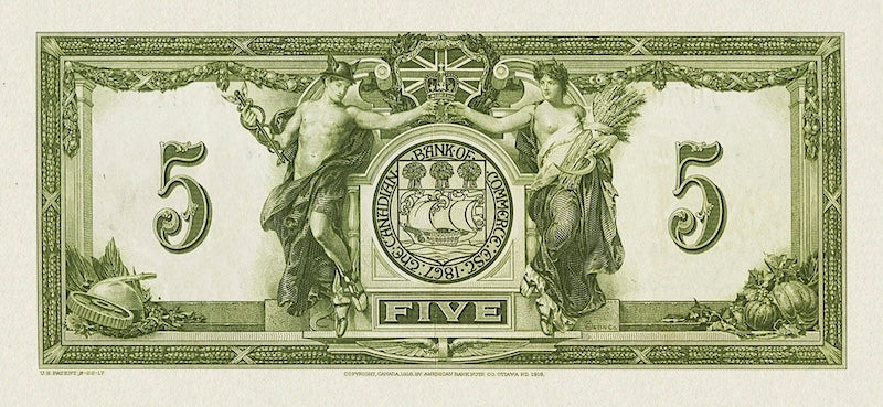 Canada banknote, Canadian Bank of Commerce $5 Dollars, 1917, Pick P-S965, UNC