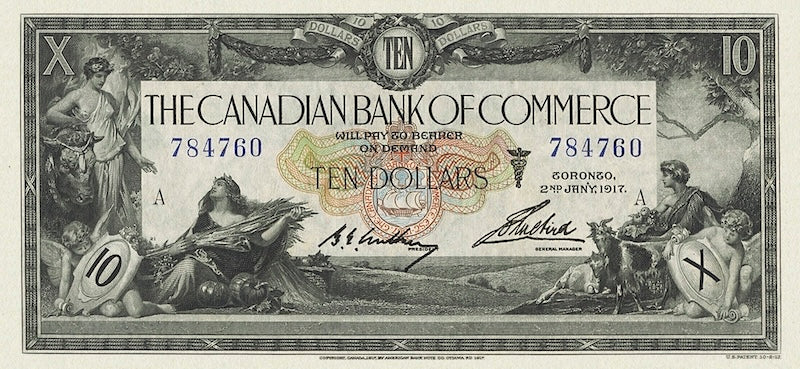 Canada banknote, Canadian Bank of Commerce $10 Dollars, 1917, Pick P-S966, UNC