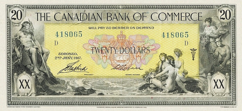 Canada banknote, Canadian Bank of Commerce $20 Dollars, 1917, Pick P-S967, UNC
