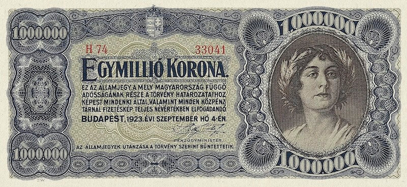 Hungary banknote, Pénzügyminisztérium, 1000000 Korona, 1923, Pick P-80, UNC